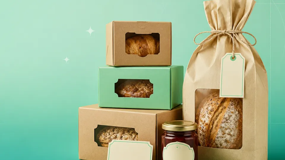 Bakers, cottage-food makers, market vendors, and small packaged-food producers products with blank labels on a mint-to-teal grid background