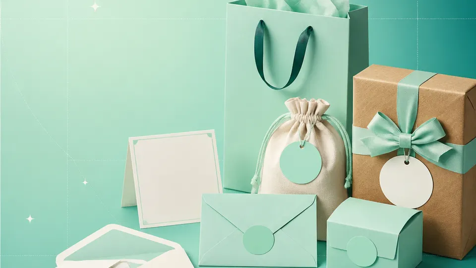 Couples, planners, venues, and event-stationery makers products with blank labels on a mint-to-teal grid background